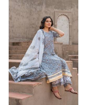 Paisley Grey Kurta Dupatta Set 7