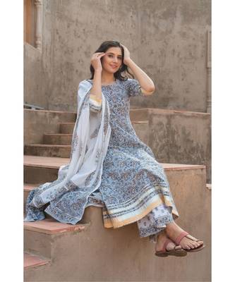 Paisley Grey Kurta Dupatta Set 8