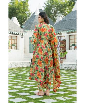 Multi colored Leaf Hand Block Print Kurta Set with Chanderi Dupatta 5