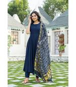 Midnight Blue Kurta Set with Bandej Dupatta