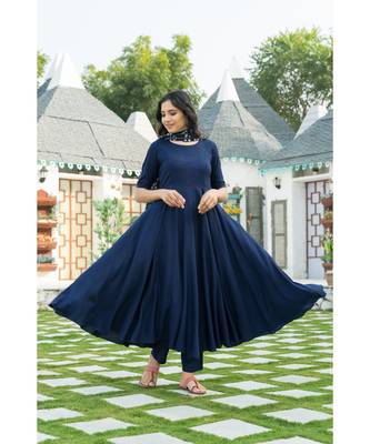 Midnight Blue Kurta Set with Bandej Dupatta 7