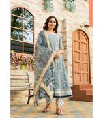 Steel Blue Kurta Dupatta Set with Chanderi Dupatta