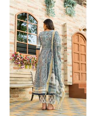 Steel Blue Kurta Dupatta Set with Chanderi Dupatta 4
