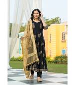 Black Hand Block Gold Print Kurta Dupatta Set