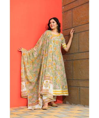 Pastel Green Floral Hand Block Print Kurta Dupatta Set 2
