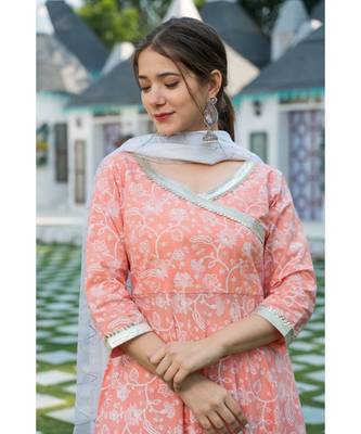 The Elegant Peach Print Kurta set with Dupatta is a pleasant combination to enhance your closet 8