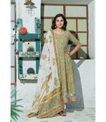 A kiwi green floral hand block print kurta dupatta set