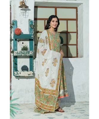 A kiwi green floral hand block print kurta dupatta set 5