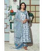 Sky Blue butta Hand Block Print Kurta Set with Doria Dupatta.