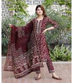 Burgundy bagru hand block print cotton kurta set with chanderi dupatta