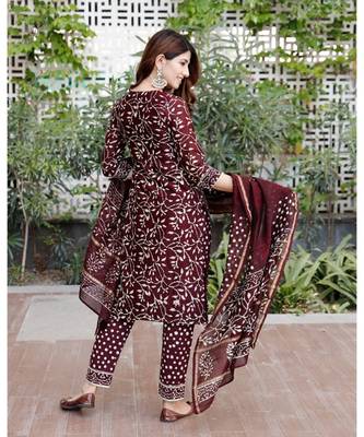 Burgundy bagru hand block print cotton kurta set with chanderi dupatta 2