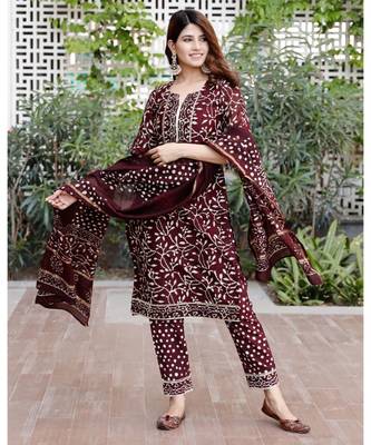 Burgundy bagru hand block print cotton kurta set with chanderi dupatta 3