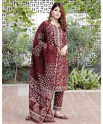 Burgundy bagru hand block print cotton kurta set with chanderi dupatta 6