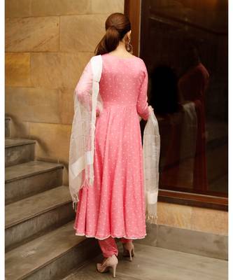Pink polka print kurta dupatta set 2