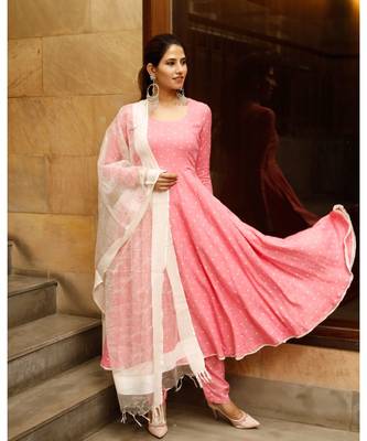Pink polka print kurta dupatta set 3