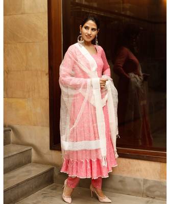 Pink polka print kurta dupatta set 4