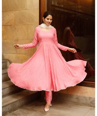Pink polka print kurta dupatta set 7