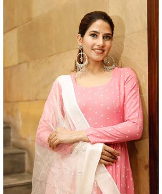 Pink polka print kurta dupatta set 8
