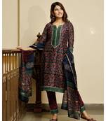 Navy blue bagru hand block print cotton kurta set with chanderi dupatta