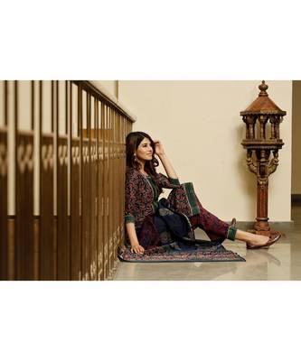 Navy blue bagru hand block print cotton kurta set with chanderi dupatta 8