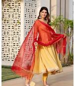 Beige gota flared kurta dupatta set