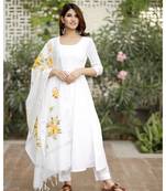 White flared cotton kurta set with hand paint chanderi dupatta