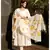 White flared cotton kurta set with hand paint chanderi dupatta