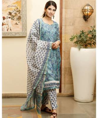 Blush blue hand block print chanderi kurta dupatta set 4