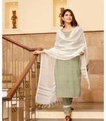 Summer green motif print cotton kurta set with doria dupatta