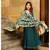 Teal green solid flared kurta set with hand block print chanderi dupatta