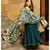 Teal green solid flared kurta set with hand block print chanderi dupatta