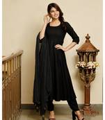 Jet black solid flared kurta with gold dot dupatta