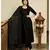 Jet black solid flared kurta with gold dot dupatta