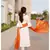 Bright white flared kurta set with bandej dupatta