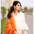 Bright white flared kurta set with bandej dupatta