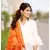 Bright white flared kurta set with bandej dupatta