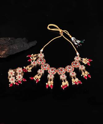 Red Stone Kundan Choker Necklace Set 8