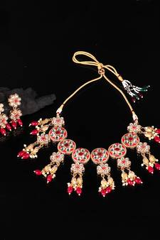 Red Stone Kundan Choker Necklace Set