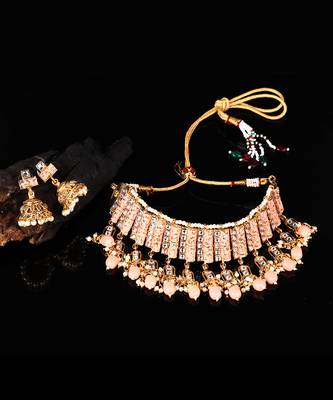 Gold Plated Pink Meenakari Choker Set 1