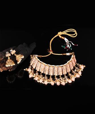 Gold Plated Pink Meenakari Choker Set 8