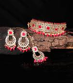 Bridal Kudan Choker Gold Plated Grey Necklace Set for Women