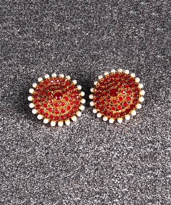 Gold Plated Stylish Red Stone Studded Choker Necklace Jewellery Set For Women 7