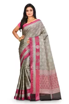 Grey woven art silk saree with blouse