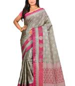 Grey woven art silk saree with blouse