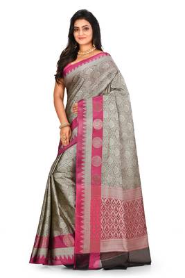 Grey woven art silk saree with blouse 2