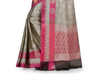 Grey woven art silk saree with blouse 3