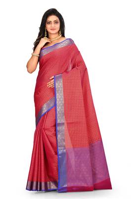 Pink woven art silk saree with blouse 1