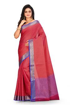 Pink woven art silk saree with blouse