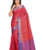 Pink woven art silk saree with blouse