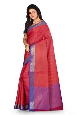 Pink woven art silk saree with blouse 2